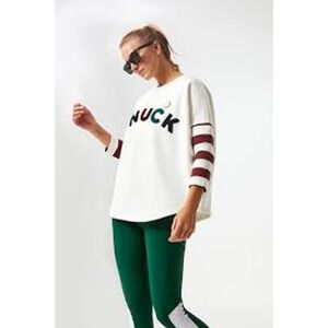 Tuckernuck White Ally Varsity Swing Sweatshirt Sz XS Oversized Terry Logo